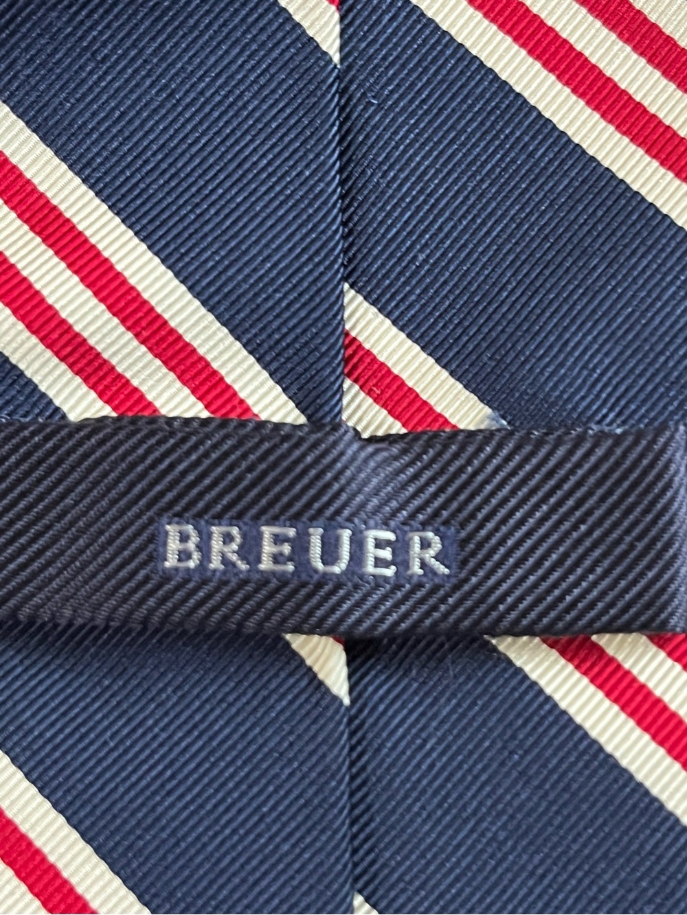 Breuer Men’s Navy Red White Striped Tie Handmade in Italy - Picture 3 of 8